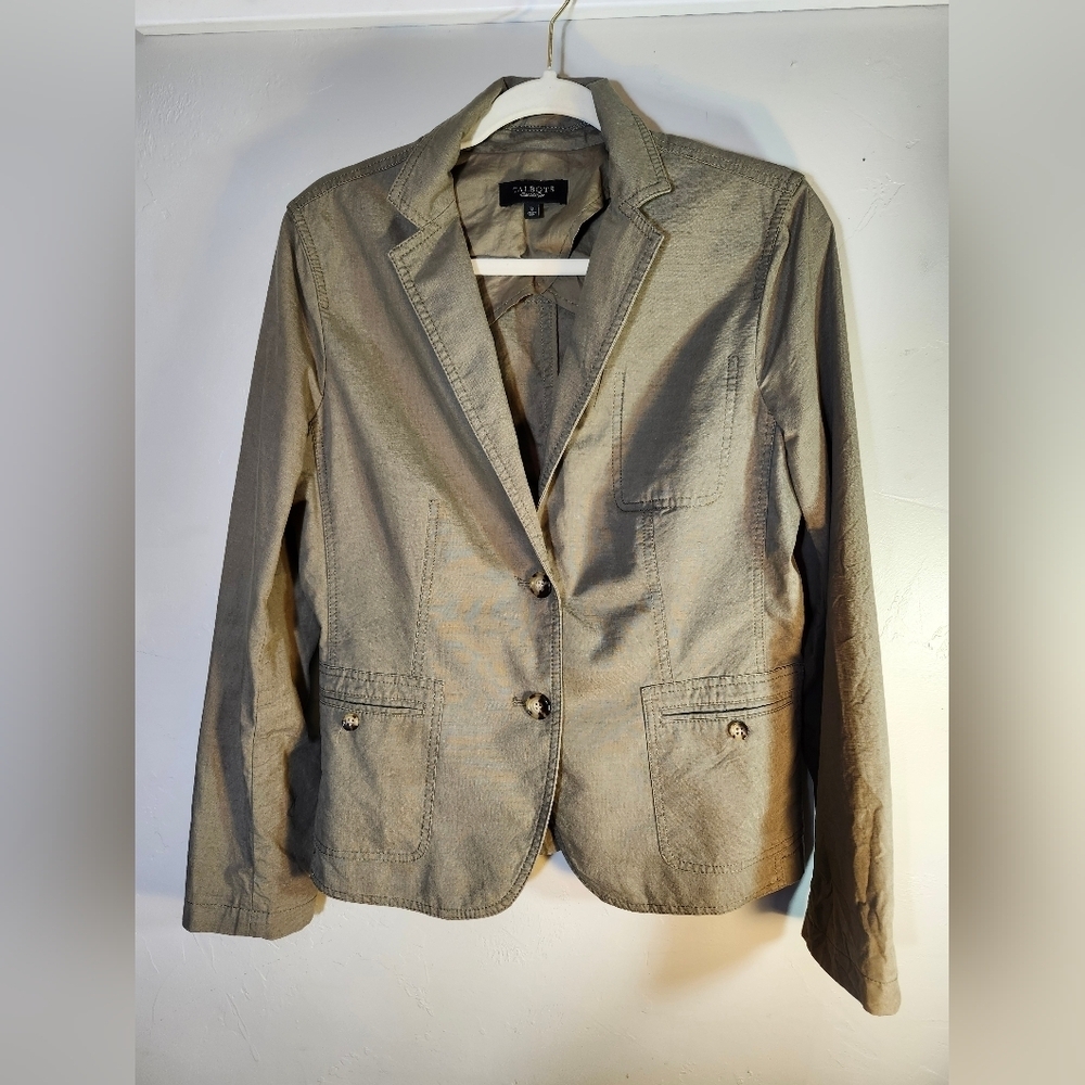 Talbots Army Green Green 100% Cotton Blazer 2 Pockets Sz 10/12
